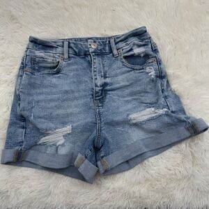 American Eagle Curvy Mom‎ Shorts Size 0 Distressed Denim Cuffed Hem